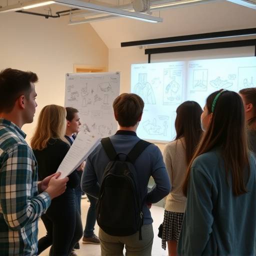 Alunos criando storyboards para um projeto de animaäão