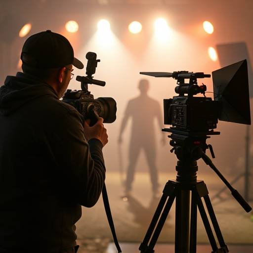 Equipe de produäão de vídeo gravando um comercial