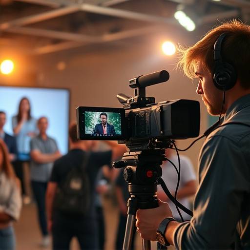 Equipe de produäão gravando um vídeo promocional para um cliente